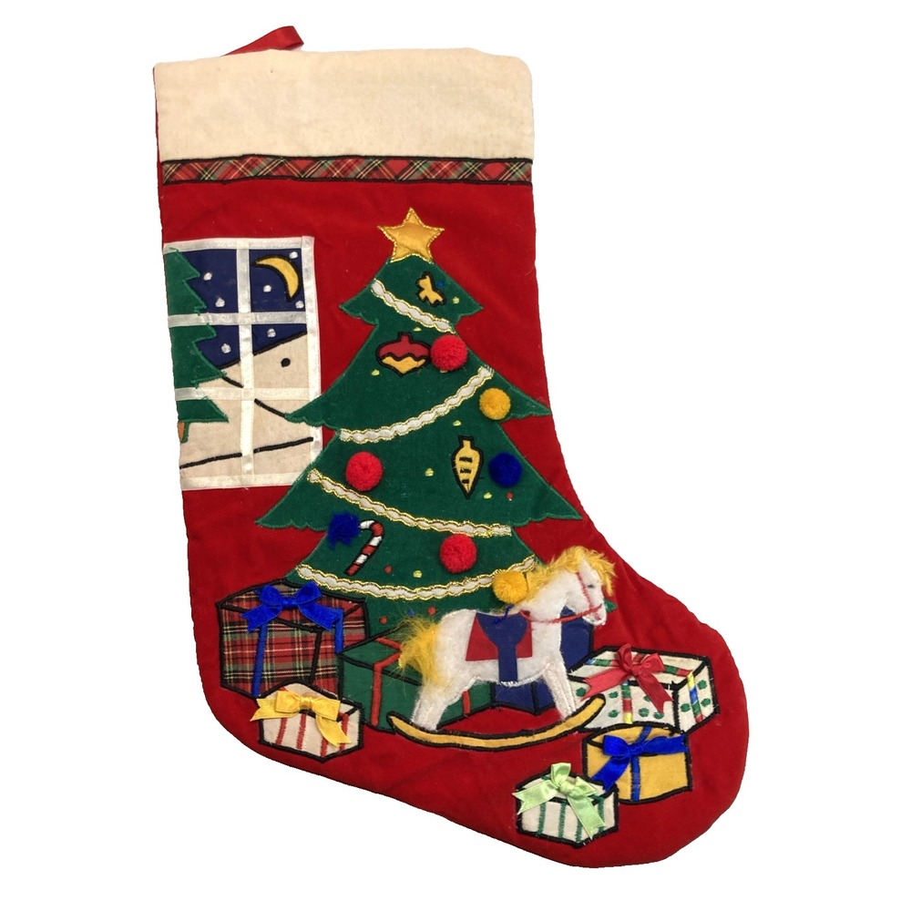 Vtg. Lillian‎ Vernon Christmas Stocking Velvet Horse Christmas Tree